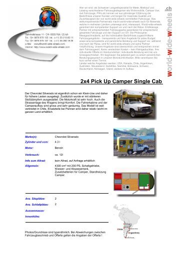 2x4 Pick Up Camper Single Cab .ch - World-Wide-Wheels