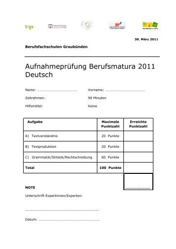 Aufnahmeprüfung Berufsmatura 2011 Deutsch - Wirtschaftsschule ...