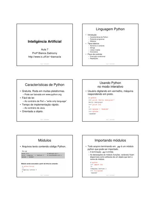 Inteligência Artificial Linguagem Python Características de ... - UFF