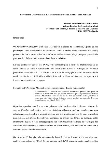 A matemática nas séries iniciais do ensino fundamental: reflexões