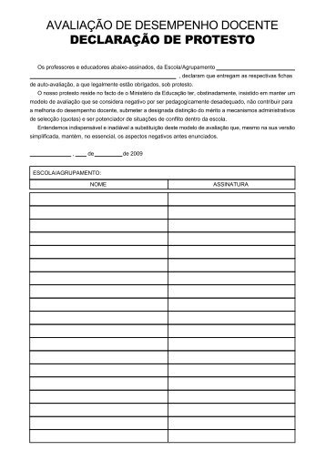 avaliação de desempenho docente declaração de protesto