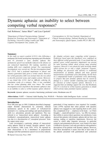 Dynamic aphasia: an inability to select between competing ... - Brain