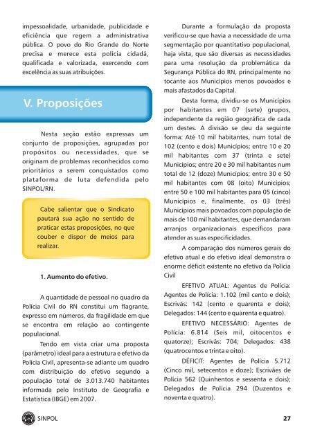 Relatório sobre condições de trabalho. - SINPOL/RN