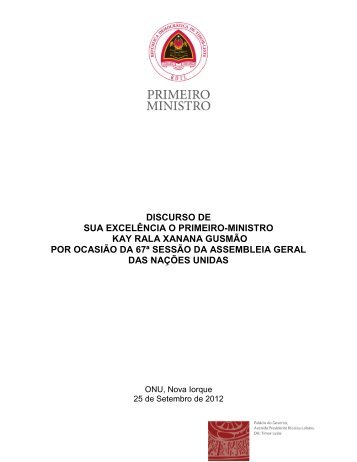 Discurso de S. E. o Primeiro-Ministro Kay Rala Xanana Gusmão