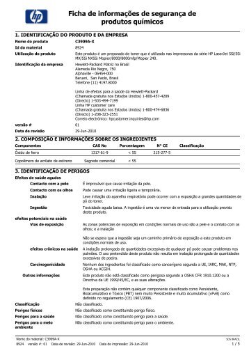 Ficha de informações de segurança de produtos químicos - HP