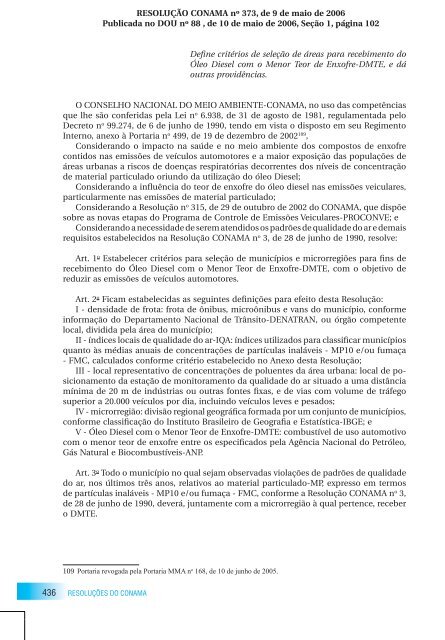 RESOLUÇÃO CONAMA nº 373, de 9 de maio de 2006 Publicada no ...