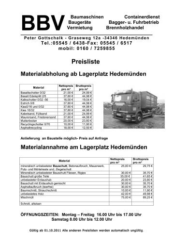 Materialabholung ab Lagerplatz Hedemünden - Bbv Peter Gottschalk