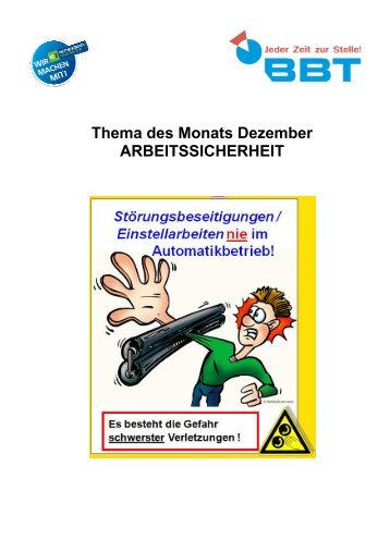 Thema des Monats Dezember ARBEITSSICHERHEIT