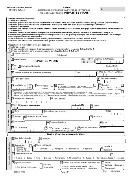 Fichas de investigação - Hepatites Virais