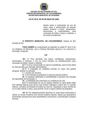 LEI Nº 2818, DE 09 DE MAIO DE 2008. Dispõe sobre a autorização ...