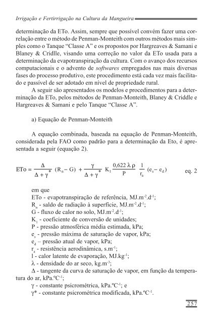 IRRIGAÇÃO E FERTIRRIGAÇÃO NA CULTURA DA MANGUEIRA