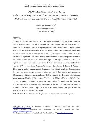 CARACTERIZAÇÃO FÍSICA DO FRUTO, ANÁLISE FÍSICO-QUÍMICA ...