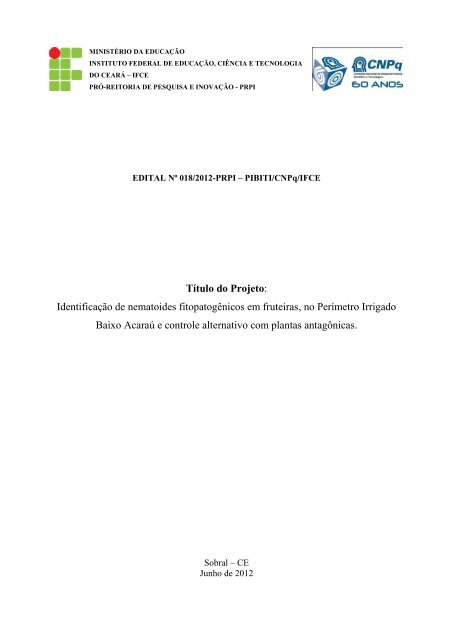 Título: identificação de nematoides fitopatogênicos em fruteiras no ...