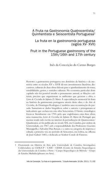 A Fruta na Gastronomia Quatrocentista/ Quinhentista ... - Revista A+C