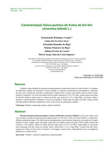 Caracterização físico-química de frutos de biri-biri ... - Biotemas