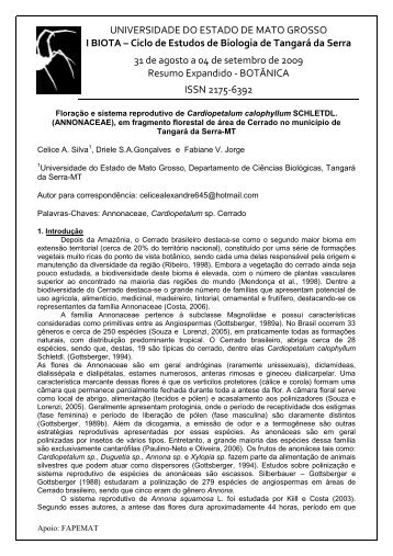 Floração e sistema reprodutivo de Cardiopetalum ... - biota