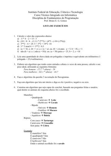 Exercícios de Revisão - avaliação 1 - UFRN