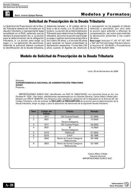 SECCIÓN TRIBUTARIA - informativo vera paredes