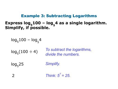 7-4 Properties of Logarithms Warm Up Lesson Presentation Lesson ...