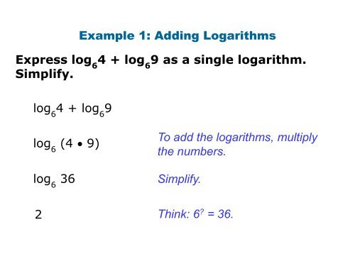 7-4 Properties of Logarithms Warm Up Lesson Presentation Lesson ...