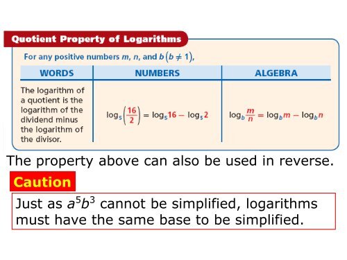 7-4 Properties of Logarithms Warm Up Lesson Presentation Lesson ...