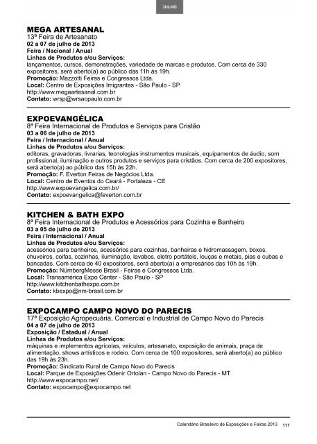 Calendário Brasileiro de Exposições e Feiras 2013 - BrasilGlobalNet