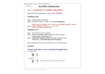 Express each ratio or rate as a fraction in simplest form. - Intranet