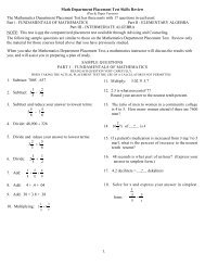 Math Department Placement Test Skills Review The Mathematics ...