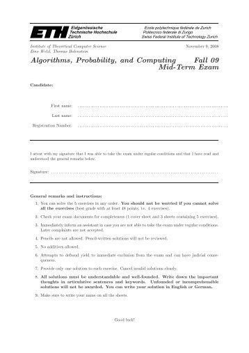 Algorithms, Probability, and Computing Fall 09 Mid-Term Exam
