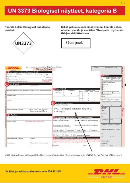 UN 3373 Biologiset näytteet, kategoria B - DHL