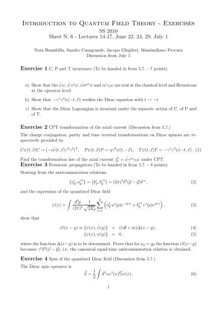 Exercise sheet 6 - Lectures 14-17 - TUM