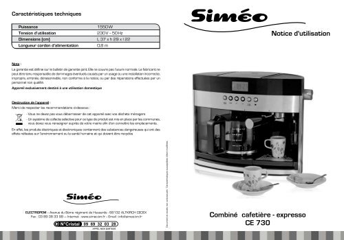 Combiné filtre - expresso CE730 - Siméo