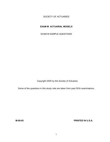 Exam M Actuarial Models Sample Questions Society Of Actuaries