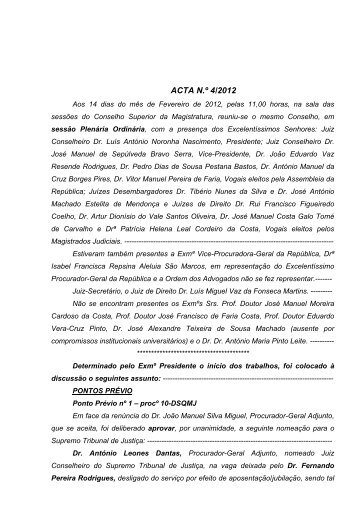 Acta n.º 04/2012 - ao Conselho Superior da Magistratura