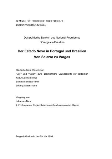 Der Estado Novo in Portugal und Brasilien Von Salazar zu Vargas
