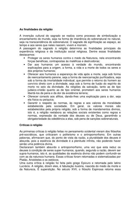 As finalidades da religião A invenção cultural do sagrado ... - Unisinos
