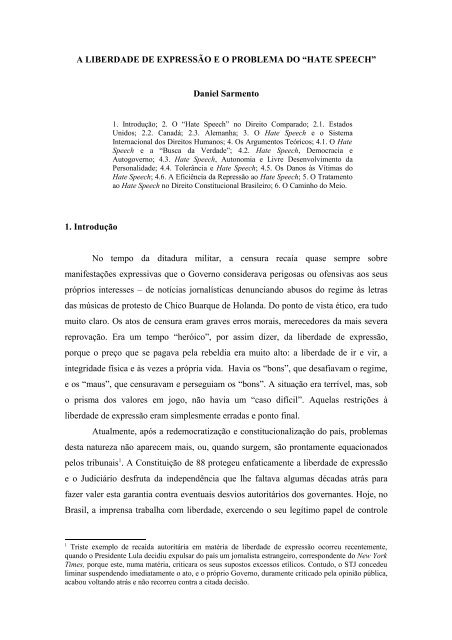 a liberdade de expressão eo problema do “hate ... - Daniel Sarmento