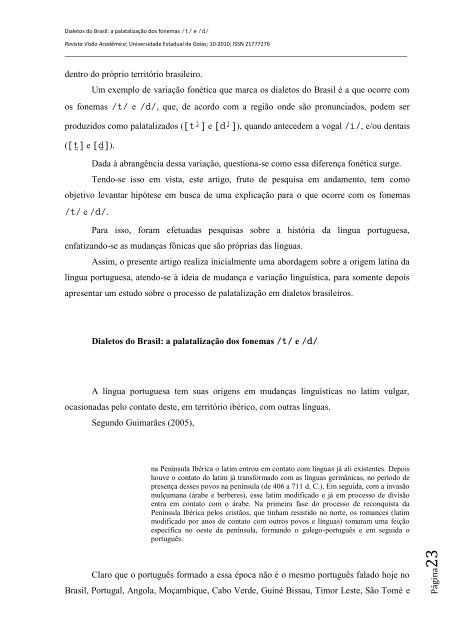 Palatalização dos fonemas /t/ e /d/: um estudo dialetológico do ...