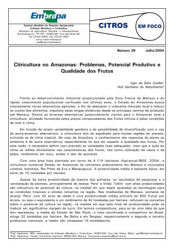 Citricultura no Amazonas: Problemas, Potencial Produtivo e ...