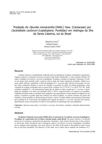 Predação de Opuntia monacantha (Willd.) Haw ... - Biotemas - UFSC