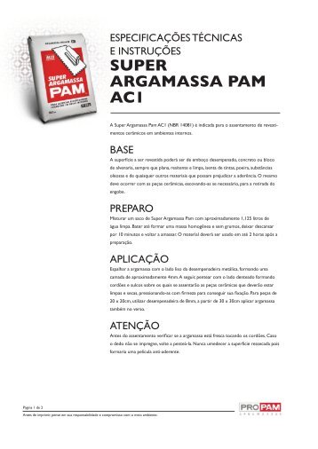 SUPER ARGAMASSA PAM AC1 - propam