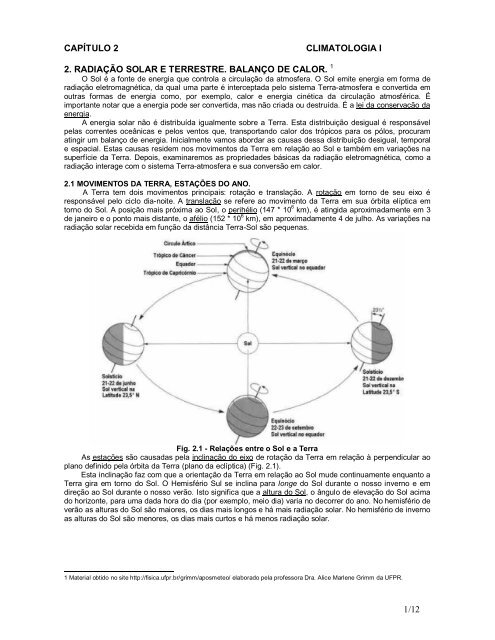 capítulo 2 climatologia i 2. radiação solar e terrestre. - Física - UEMS