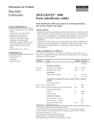 Specialty Lubricants - Molykote Lubrificantes, Óleos e Graxas