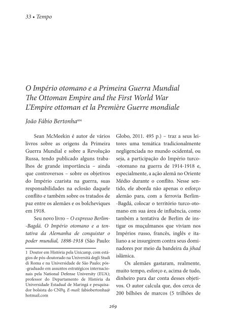 O Império otomano e a Primeira Guerra Mundial ... - Área de História