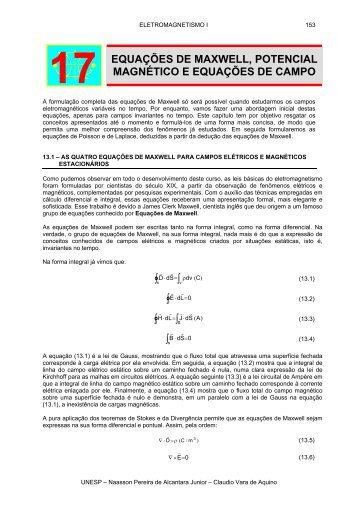 17 EQUAÇÕES DE MAXWELL, POTENCIAL MAGNÉTICO ... - Unesp