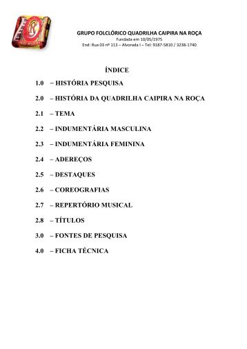 história pesquisa 2.0 – história da quadrilha caipira ... - Comunidades