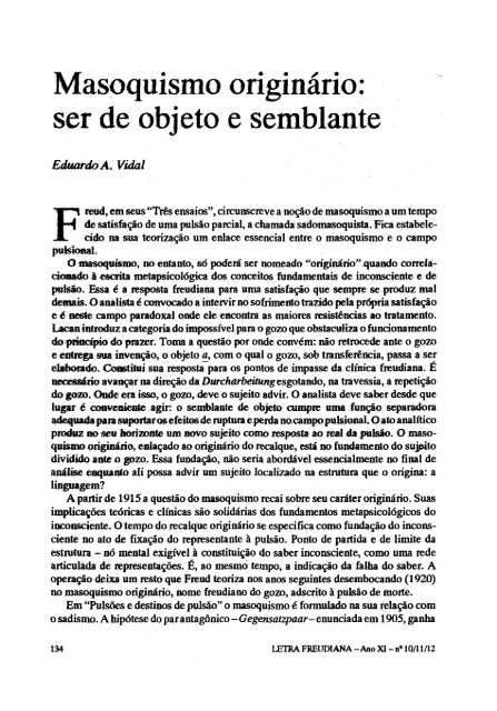 Masoquismo originário: ser de objeto e semblante - Escola Letra ...