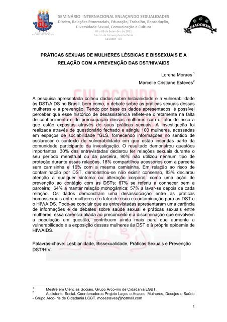 práticas sexuais de mulheres lésbicas e bissexuais e a - Núcleo de ...