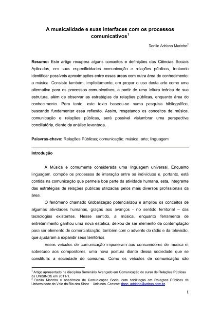 A musicalidade e suas interfaces com os processos comunicativos