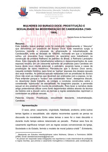 mulheres do buraco doce - Núcleo de Estudos de Gênero e ...